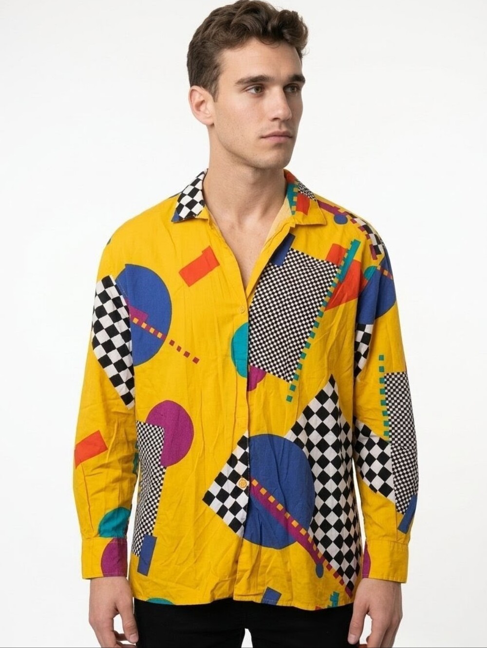 Vintage Esprit Sport 90s Memphis Design Geometric Checkerboard Shirt